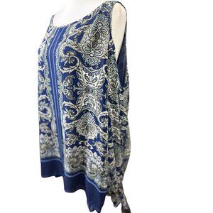 Max Studio Size 3 XL Womens Blouse Print Blue & White Paisley Cold Shoulder Top